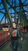 Male model walking wearing "Spaceman 1" acrylic print portrait t shirt 